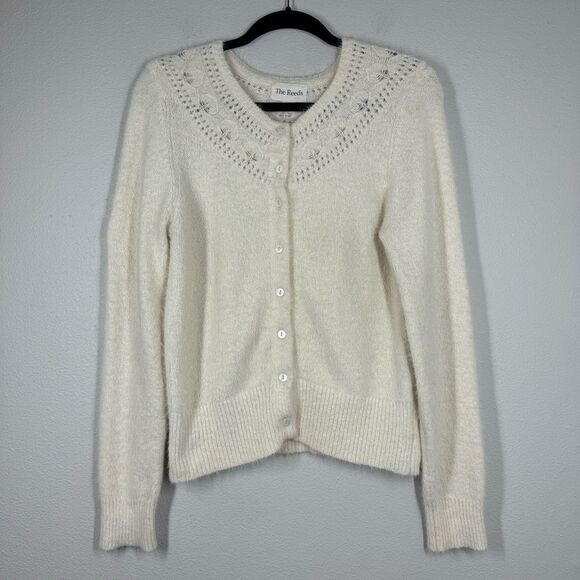 J. Crew X The Reeds Fuzzy Cardigan Sweater Cream Cottagecore Grandmacore Large - Picture 1 of 7